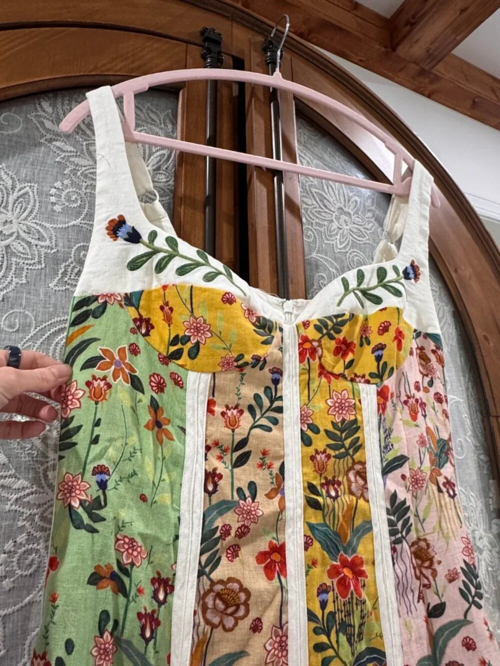 Christian Lacroix floral paneled patchwork linen corset midi dress